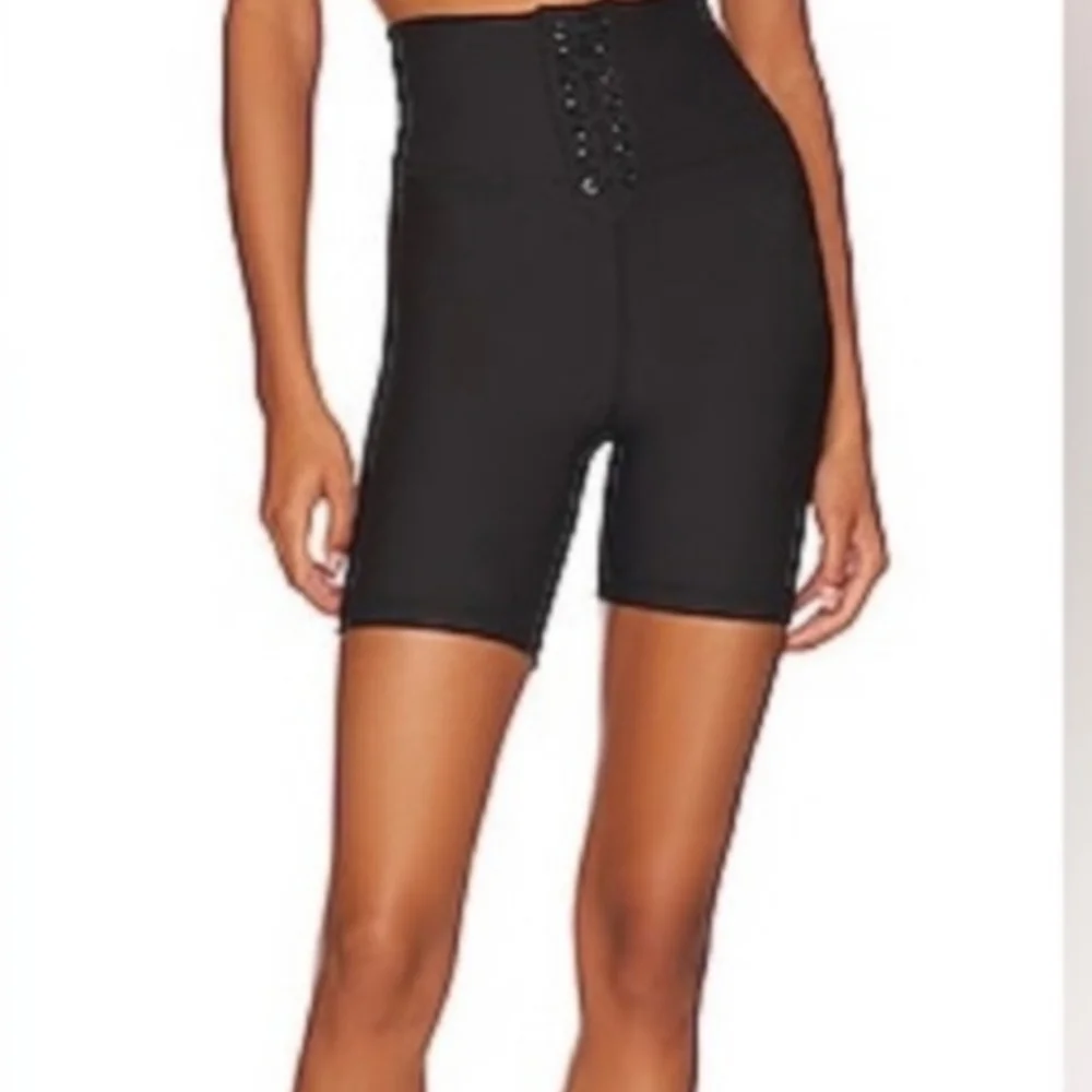 WEWOREWHAT Black Lace-up High Waist Athletic Yoga Biker Shorts NWT